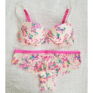 PINK floral lace bra and panty set